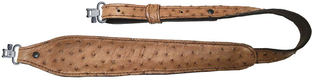 AA&E Leathercraft Gunuine Full Quill Ostrich Leather Padded Trohpy Gunsling w/Metal Swivels, Saddle Tan (8517728S270)