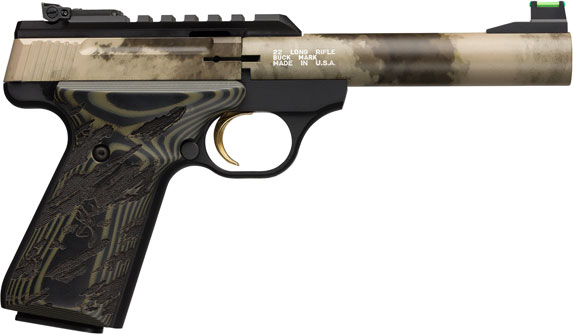 Browning Buck Mark Plus Pistol 051542490, 22 Long Rifle (LR), 5.5", Green/Black G10 Grips, ATACS-AU Finish, 10 Rds