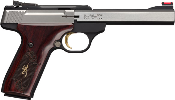 Browning Buckmark Medallion Rimfire Pistol 051475490, 22 Long Rifle, 5.5 in, Rosewood Medallion Grips, Stainless Finish