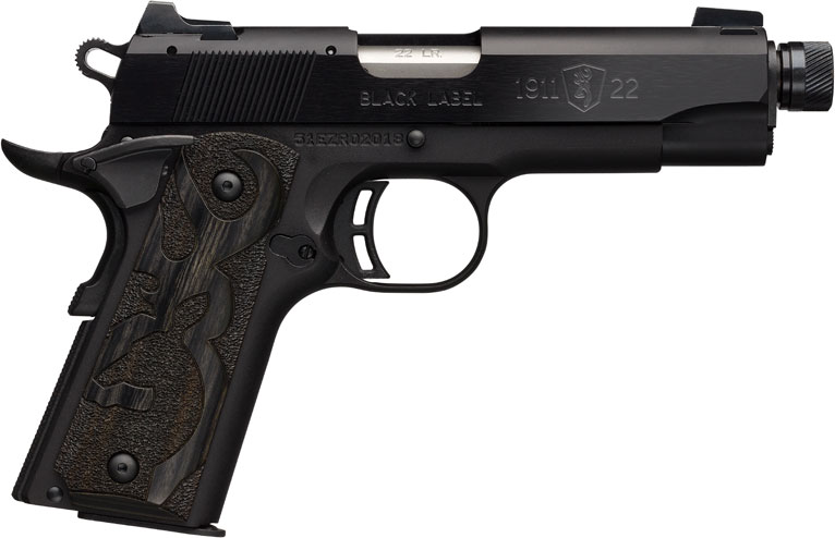 Browning 1911-22 Black Label Compact Pistol 051870490, 22 LR, 4-1/4" threaded, Black Laminated Grips, Black Finish, 10 Rd