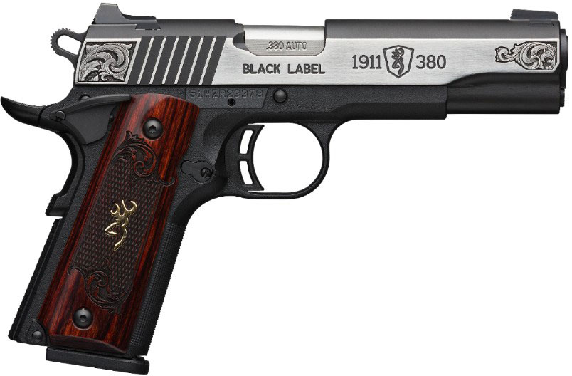 Browning 1911-380 Black Label Medallion Pistol 051956492, 380 ACP, 4.25", Wood Grips, Engraved, 8 Rd