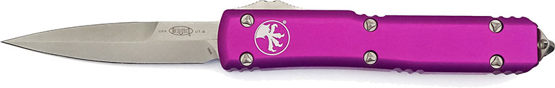 Microtech Ultratech Bayonet Out-The-Front Automatic Knife, Stonewashed Double Edge, Violet Aluminum Handle (120-10VI)