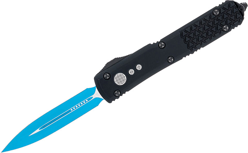 Microtech Ultratech Jedi Knight Automatic OTF Knife, Blue Double Edge Dagger Blade, Black Handle (122-1JK)