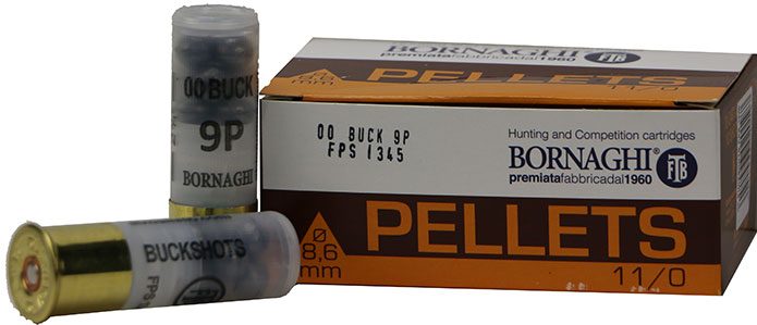 Bornaghi Buckshot Loads 12BUCK00, 12 Gauge, 2-3/4", 1345 fps, #00 Buck, 9 Pellets, 10 Rds/Bx