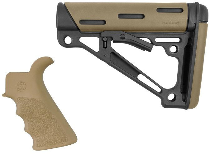 Hogue OverMolded Collapsible AR-15 Mil-Spec Buttstock & Grip, FDE (15356)