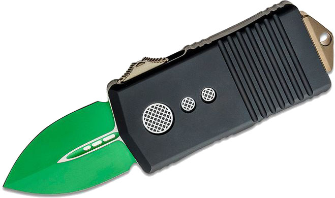 Microtech Exocet Jedi Master Out-The-Front Automatic Knife, Green Double Edge Blade, Black Handles (157-1JM)