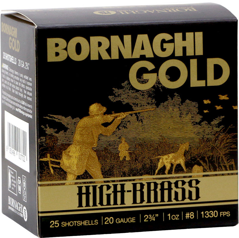 Bornaghi Gold High Brass Dove Loads 20GOLDDOVE288, 20 Gauge, 2-3/4", 1 oz, 1330 fps, #8 Shot, 25 Rd/bx