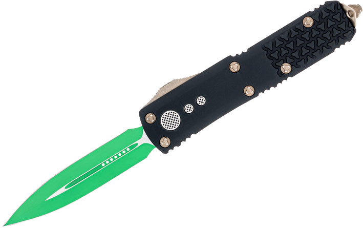 Microtech UTX-85 Jedi Master Automatic Out The Front Knife, Green Double Edge Blade, Black Handle (232-1JM)