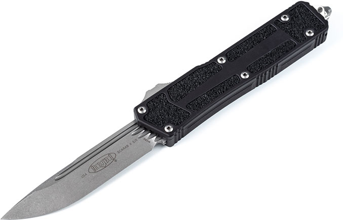 Microtech Scarab II Automatic Out The Front Knife, Single Stonewash Standard Edge, Black (278-10)