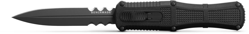 Benchmade Claymore Out the Front Automatic Knife w/Black Serrated Double Edge Dagger Blade, Black Grivory Handle (3370SGY)