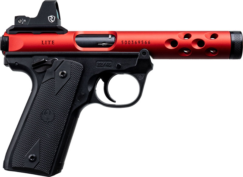 Ruger Mark IV 22/45 Lite Rimfire Pistol w/Optic 43946, 22 LR, 4.4" Threaded, Black Polymer Grip, Red Anodized Finish, 10 Rd