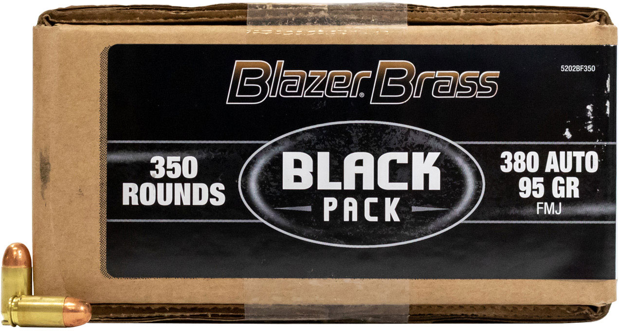 CCI Blazer Brass Pistol Black Pack Ammunition 5202BF350, 380 ACP, Full Metal Jacket (FMJ), 95 GR, 945 fps, 350 Rd/Bx