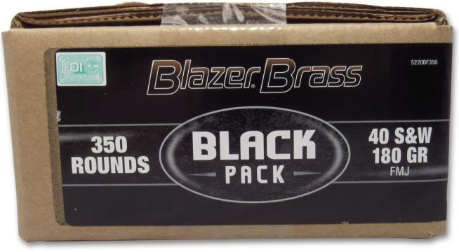 CCI Blazer Handgun Brass Pistol Black Pack Ammunition 5220BF350, 40 S&W, Full Metal Jacket (FMJ), 180 GR, 985 fps, 350 Rd/bx