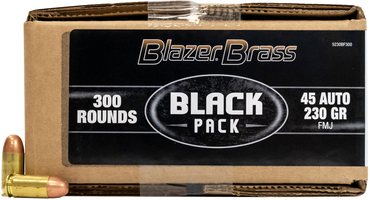 CCI Blazer Handgun Brass Pistol Black Pack Ammunition 5230BF300, 45 ACP, Full Metal Jacket (FMJ), 230 GR, 830 fps, 300 Rd/bx