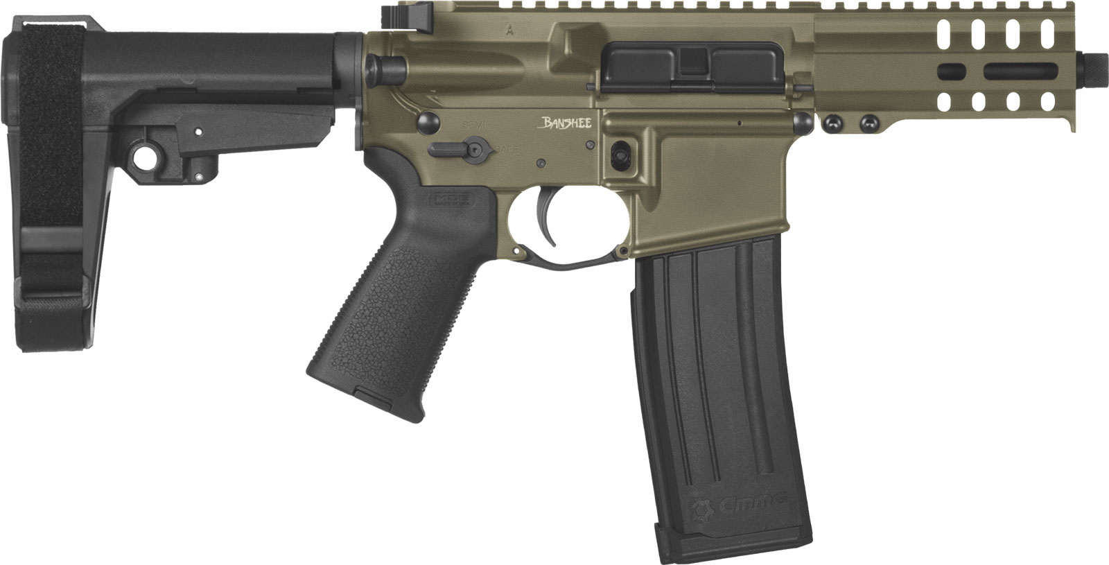 CMMG Mk4 Banshee 300 Pistol 54A186AOD, 5.7MMX28MM, 5", CMMG Micro CQB Ripbrace, OD Green Finish, 40 Rds