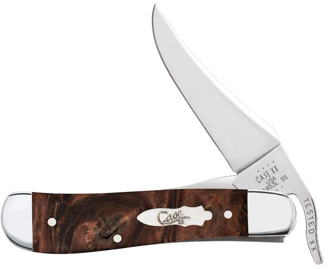 Case Smooth Brown Maple Burl Wood Russlock Pocket Knife (64068)