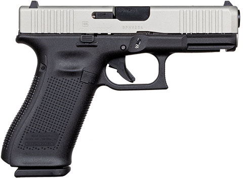 Glock 45 Gen5 Apollo Custom Pistol ACG57036, 9mm, 4.02 in, Black Polymer Grip, Cerakote Shimmering Aluminum Finish, Fixed Sights, 17 Rds