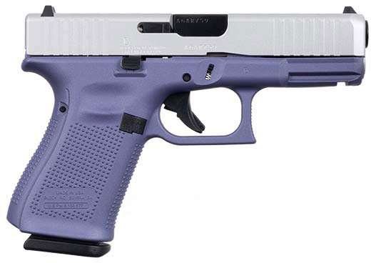 Glock 19 Gen5 Apollo Custom Pistol ACG57062, 9mm, 4.48 in, Crushed Orchid Grip, Cerakote Satin Aluminum Finish, Fixed Sights, 15 Rds