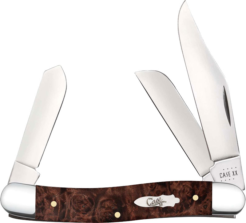 Case Brown Maple Burl Wood Smooth Stockman Pocket Knife (64065)