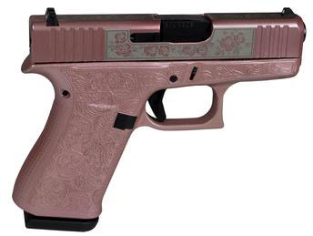 Glock 43X Custom Glock & Roses Pistol UX4350201GR, 9mm, 3.39", Synthetic Grips, Rose Finish, Fixed Sights, 10 Rds, Made in USA