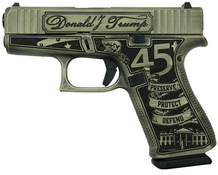 Glock 43X Custom Trump 2024 Pistol UX4350201T24, 9mm, 3.39", Synthetic Grips, Crushed Silver Distressed Finish, Fixed Sights, 10 Rds, Made in USA