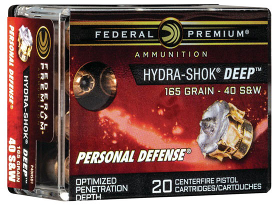 Federal Premium Vital-Shok Pistol Ammunition P40HSD1, 40 S&W, Hydra-Shok Deep JHP (JHP), 165 GR, 1050 fps, 20 Rd/bx
