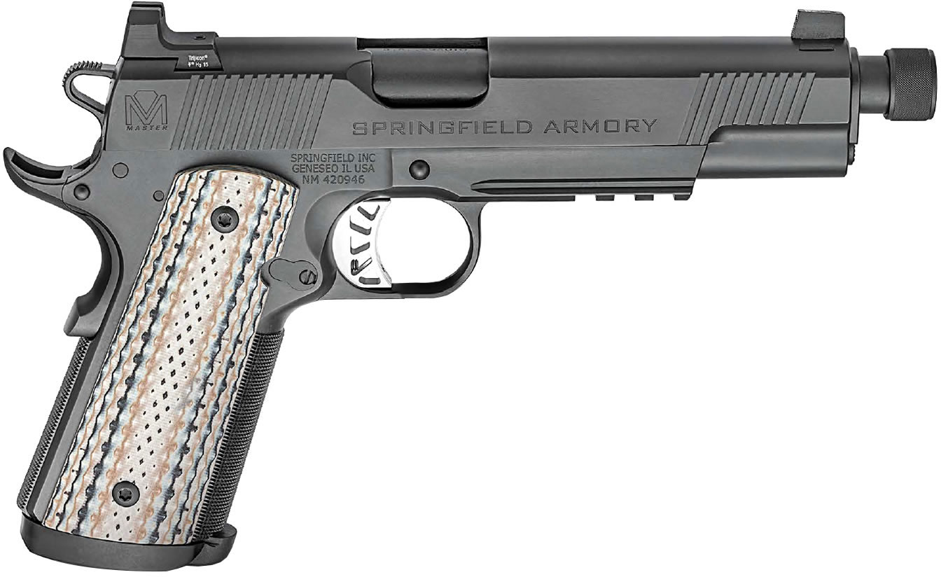 Springfield 1911 Master Class Silent Operator Pistol PCE9105B, 45 ACP, 5", G-10 Grips, Black Nitride Finish, 7 Rds