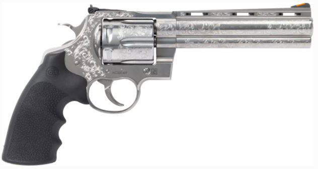 Colt Anaconda Engraved Revolver 12446, 44 Rem Mag, 6", Rubber Grips, Engraved Stainless Finish, 6 Rds