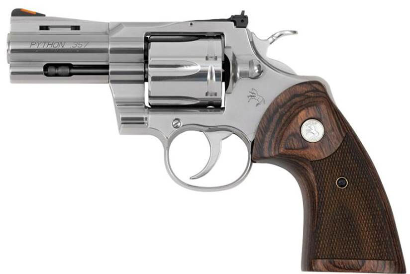 Colt Python Revolver PYTHON-SP3WTS, 357 Magnum, 3", Walnut Grips, Stainless Steel Finish, 6 Rds