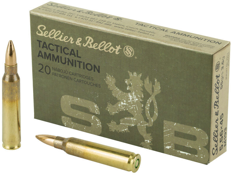 Sellier & Bellot Rifle Ammunition SB556A, 5.56 NATO, Full Metal Jacket (FMJ), 55 GR, 20 Rd/Bx