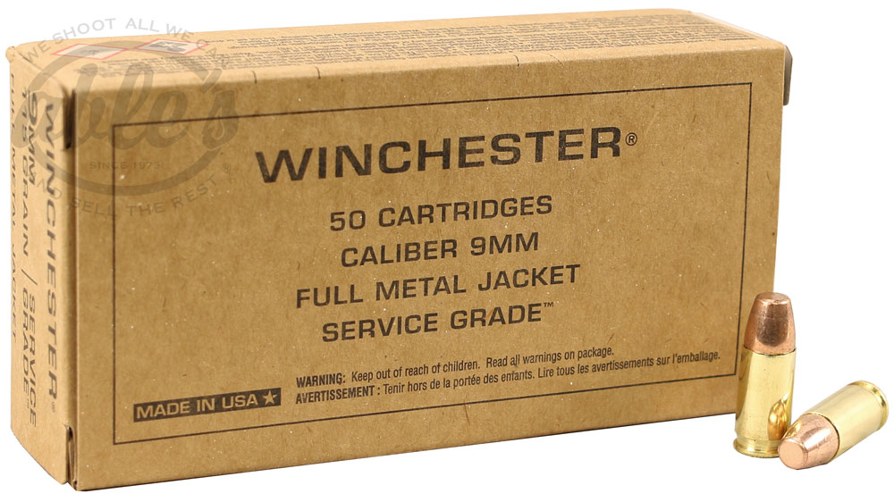 Winchester Service Grade Pistol Ammunition SG9W, 9MM, Full Metal Jacket, 115 GR, 50 Rds/Bx