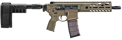 Sig MCX Virtus Semi-Auto Pistol PMCX-11B-TAP-FDE, 5.56mm NATO, 11.5", Stabilizing Brace, M-Lok Handguard, FDE Finish, 30 Rds