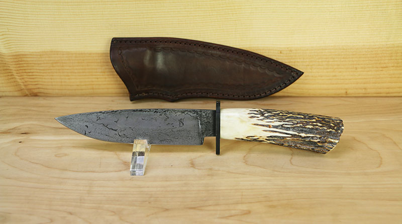 W. A. Surls Knives Steka XL Fixed Blade Knife w/Sambar Stag Handle, Leather Sheath (STEKAXL)