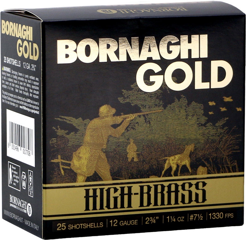 Bornaghi Gold High Brass Dove Loads T4GOLDDOVE3675, 12 Gauge, 2-3/4", 1 1/4 oz, 1330 fps, #7.5 Shot, 25 Rd/bx