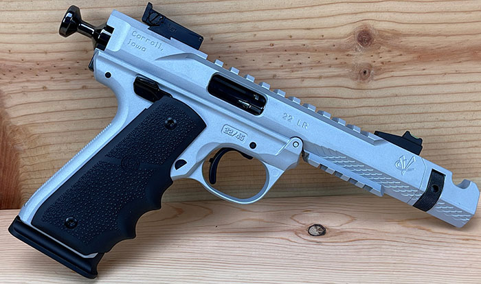 Volquartsen Black Mamba Pistol VF4M-0026-CS, 22 Long Rifle, 4.5", Hogue Grip, Crushed Silver Finish, Fiber Optic Sight, 10 Rds