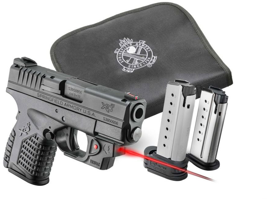 Springfield XDS Compact Essential Package Pistol w/Viridan Laser XDS93345BENV18, 45 ACP, 3.3 in, Polymer Grip, Black Finish, 6 Rd