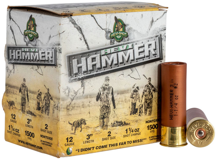 Hevishot Hevi-Hammer Waterfowl Shotshells 28002, 12 Gauge, 3", 1-1/4 oz, 1500 fps, #2 Steel/Bismuth Shot, 25 Rds/Bx
