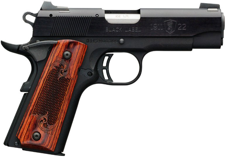 Browning 1911-22 Compact Black Label Regal Pistol 051823490, 22 LR, 3 5/8", Walnut Grips, Matte Black Finish, 10 Rd
