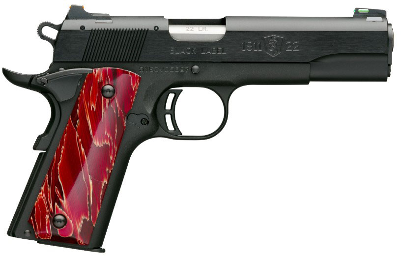 Browning 1911-22 Black Label Regal Red Pistol 051822490, 22 LR, 4.25", Red Grips, Matte Black Finish, 10 Rd