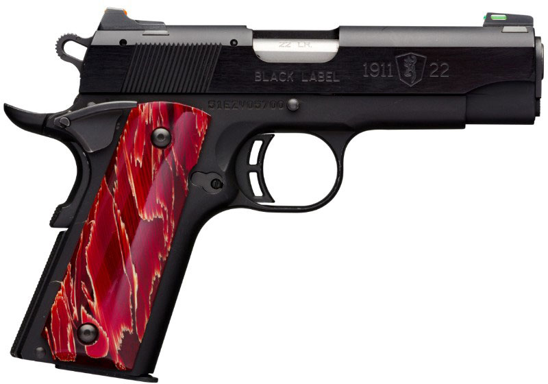 Browning 1911-22 Compact Black Label Regal Red Pistol 051844490, 22 LR, 3 5/8", Red Grips, Matte Black Finish, 10 Rd