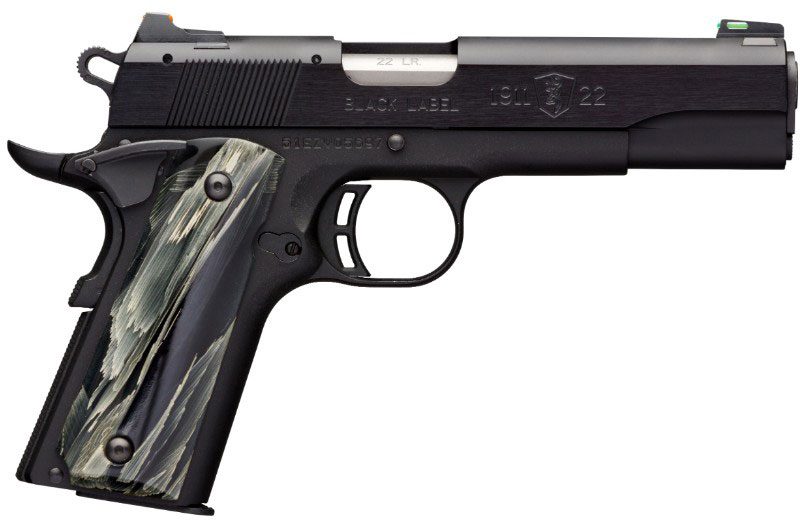 Browning 1911-22 Black Label Regal Black Pistol 051845490, 22 LR, 4.25", Black Grips, Matte Black Finish, 10 Rd