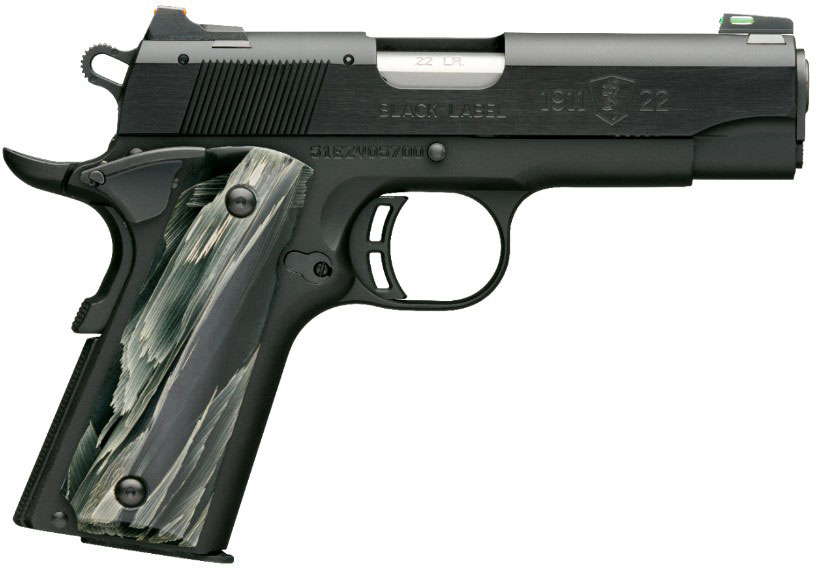 Browning 1911-22 Black Label Regal Black Compact Pistol 051846490, 22 LR, 3 5/8", Black Grips, Matte Black Finish, 10 Rd