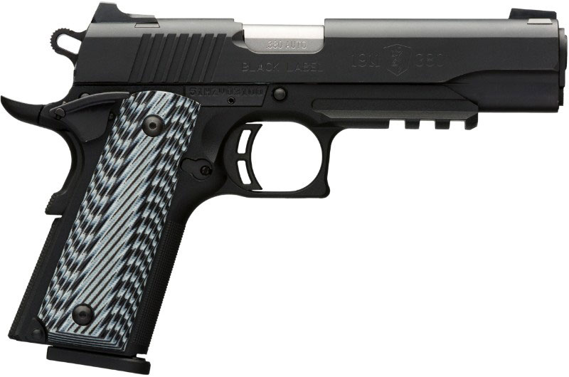 Browning 1911-380 Black Label Pro Pistol w/Rail 051907492, 380 ACP, 4.25", G10 Grips, Matte Black, Night Sight, 8 Rd