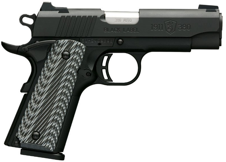 Browning 1911-380 Black Label Pro Compact Pistol 051908492, 380 ACP, 3 5/8", G10 Grips, Matte Black, 3-Dot Sight, 8 Rd