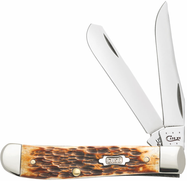 Case Mini Trapper Pocket Knife w/Clip/Spey Blades & Burnt Amber Bone Handle 27640