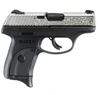 Ruger LC9S Engraved Pistol 3261, 9mm, 3.12", Black Grips, Nickel Plated Finish, 7 Rds