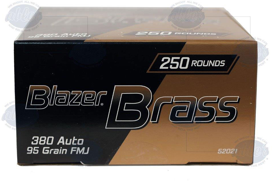 CCI Blazer Brass Pistol Ammunition 52021, 380 ACP, Full Metal Jacket (FMJ), 95 GR, 945 fps, 250 Rd/Bx