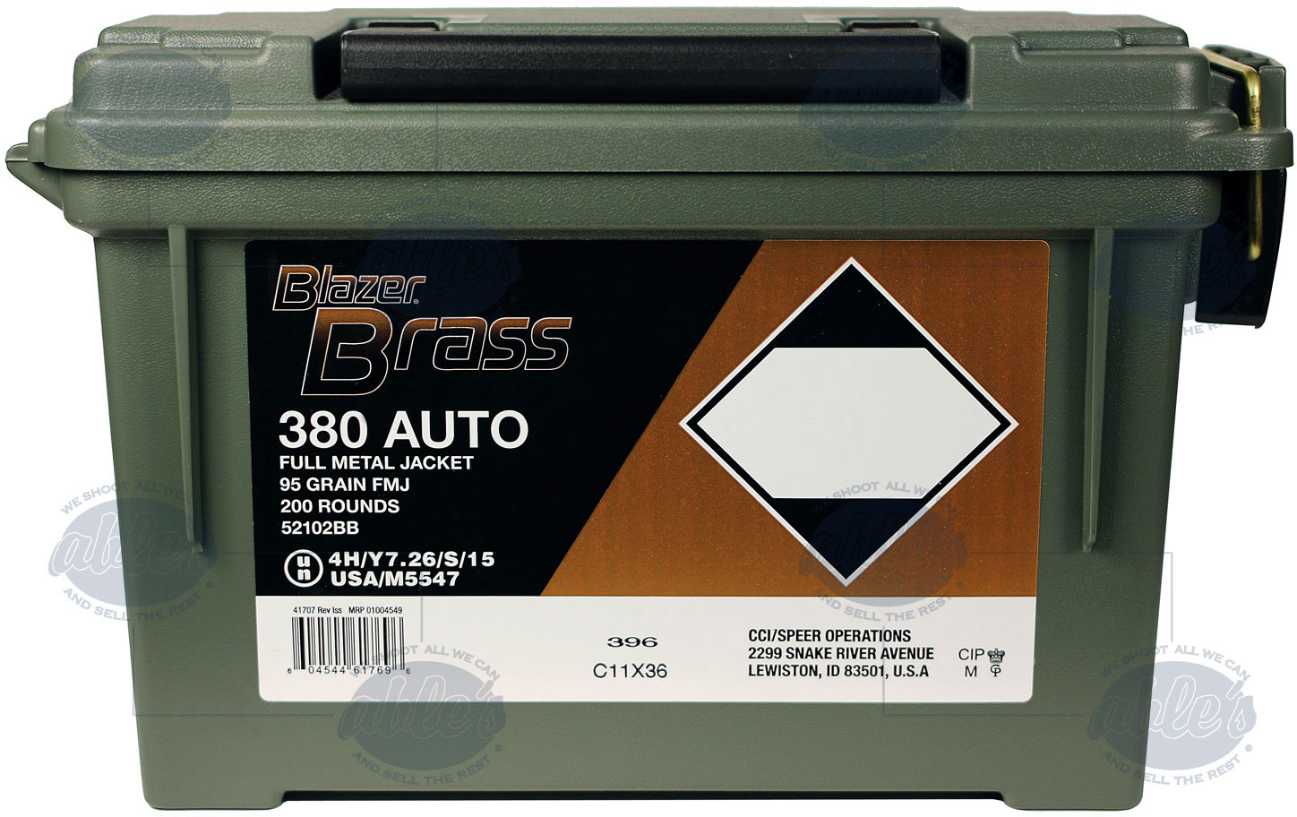 CCI Blazer Brass Pistol Ammunition 52102BB, 380 ACP, 95 GR, 945 fps, 200 Rd Plano Box