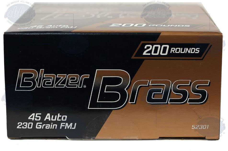 CCI Blazer Brass Pistol Ammunition 52301, 45 ACP, Full Metal Jacket (FMJ), 230 GR, 830 fps, 200 Rd/Bx