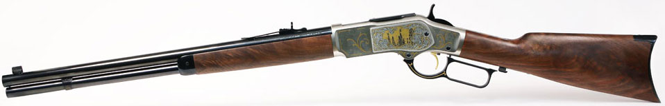 Winchester 1873 Black Gold Short Rifle 534226141, 45 Long Colt, 20 in, Walnut Oil Finish Stock, Nickel/Gold Finish